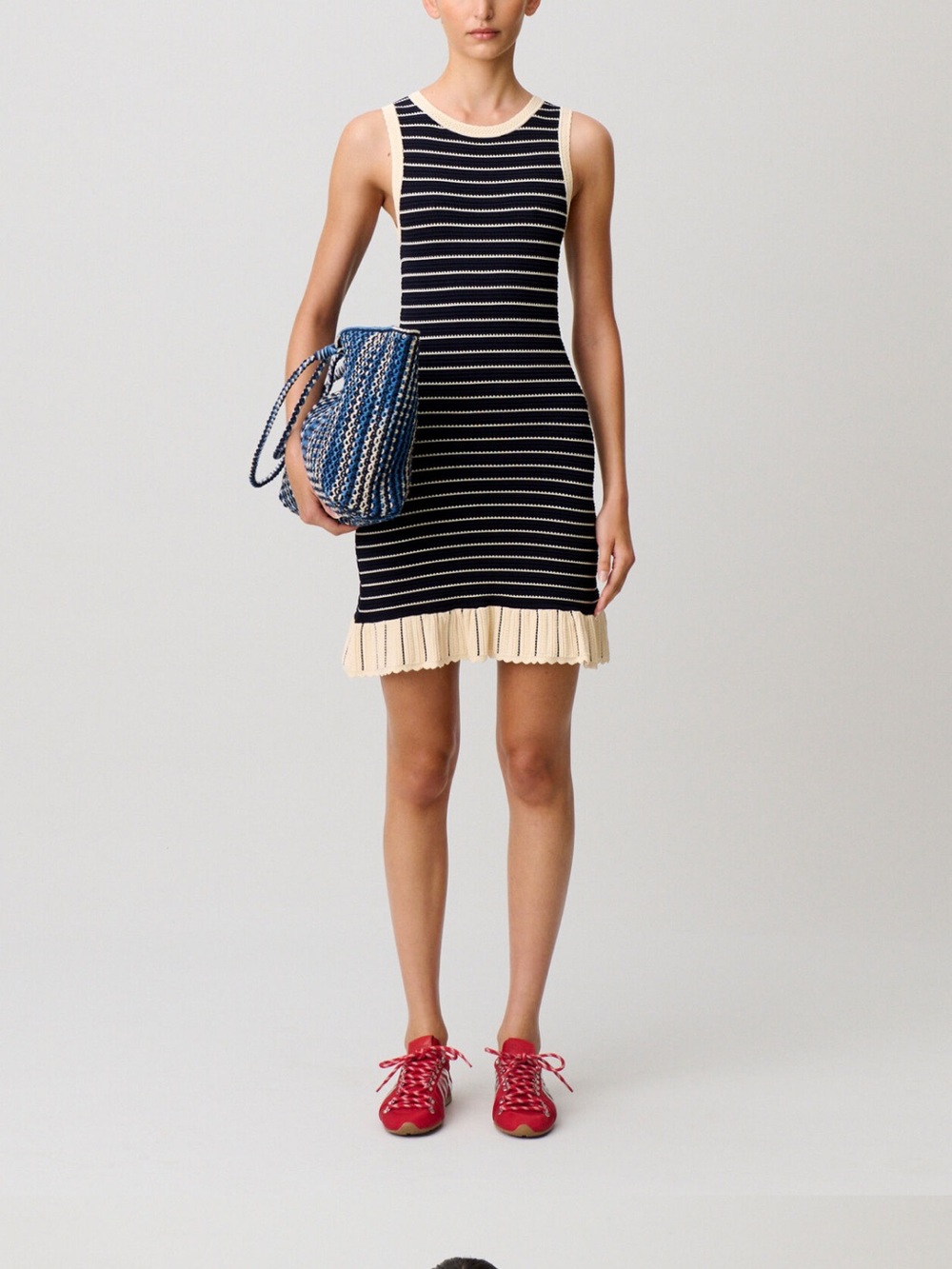 Claudie Pierlot Majana Striped Knit Mini Dress | Black & Cream | Size 3 (L)